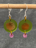 Shimmer Green Disc Pink Earrings