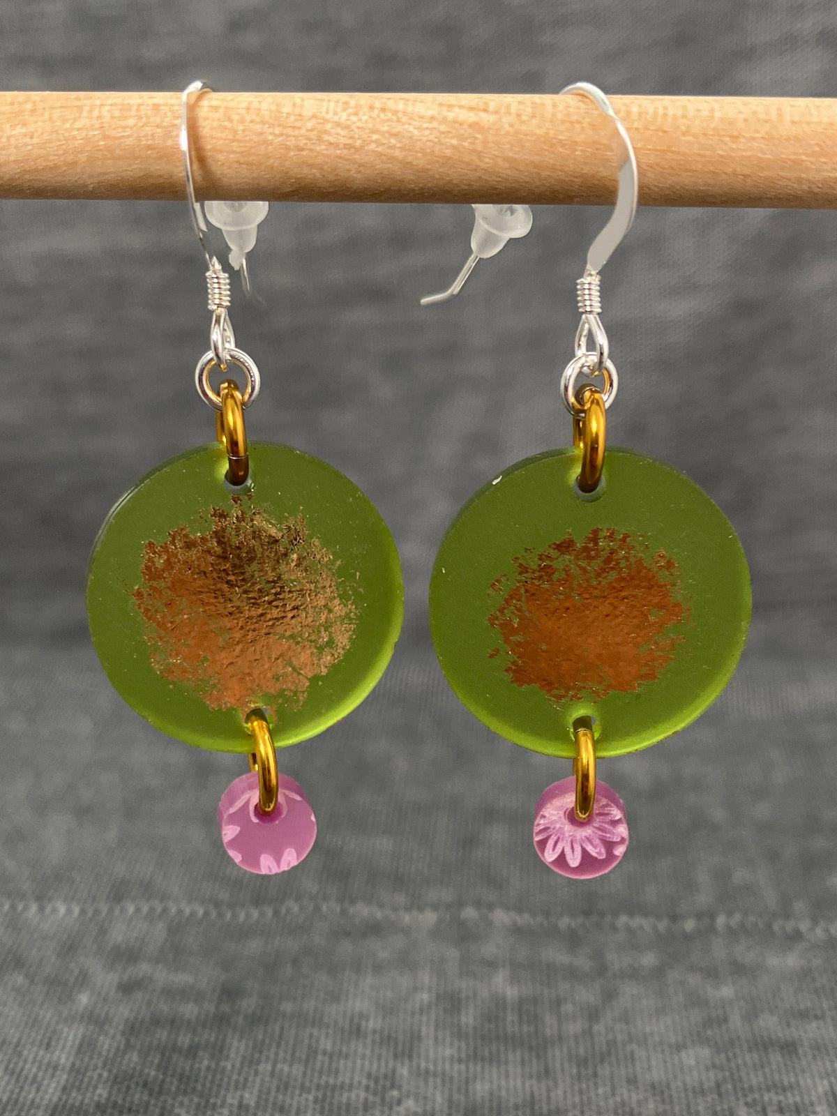 Shimmer Green Disc Pink Earrings