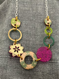Wood And Shimmer Pink Green Chain Necklace