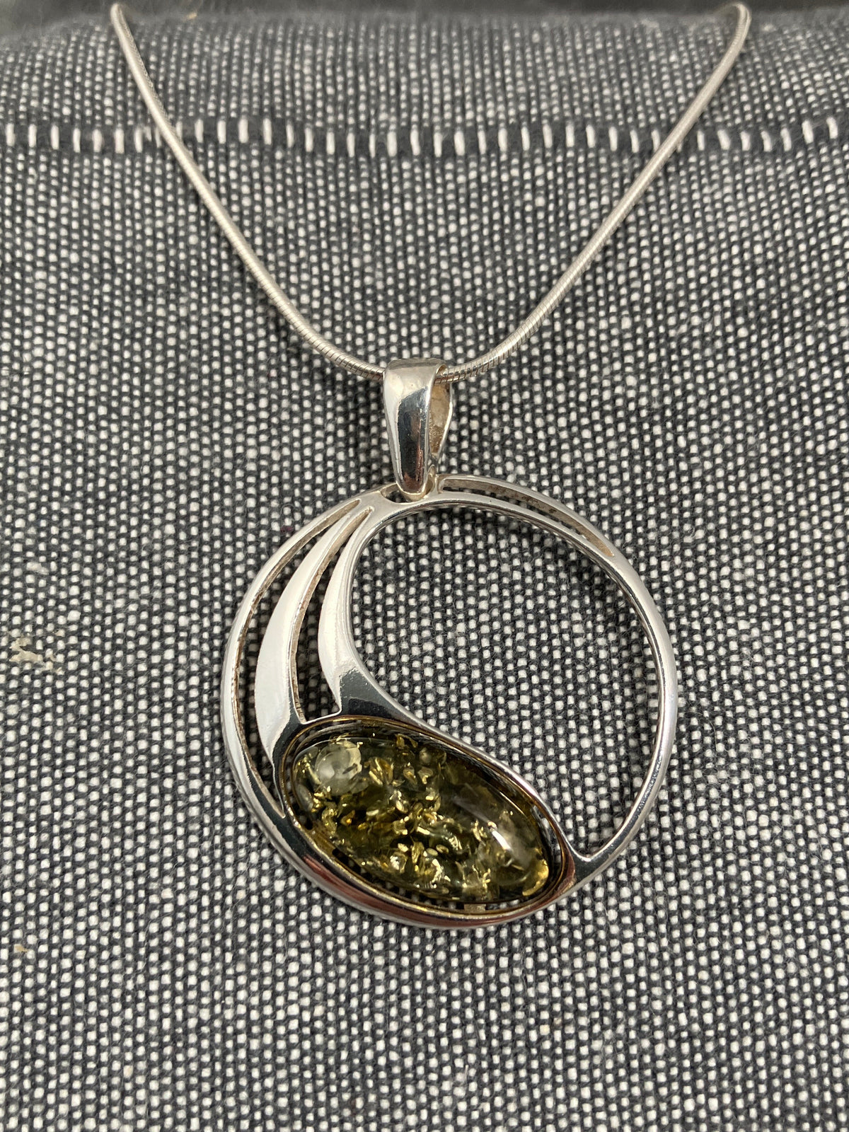 Green Amber Oval In Circle Pendant