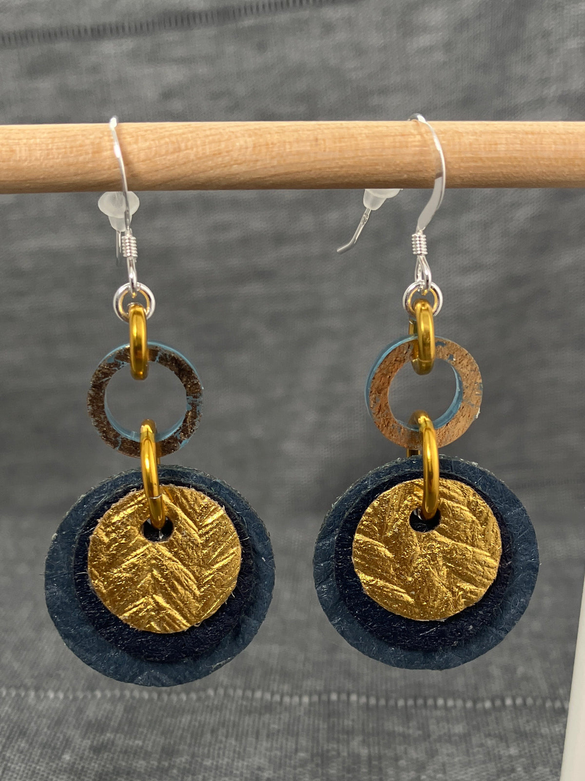 Pineapple Gold Navy Teal Disc Earrings