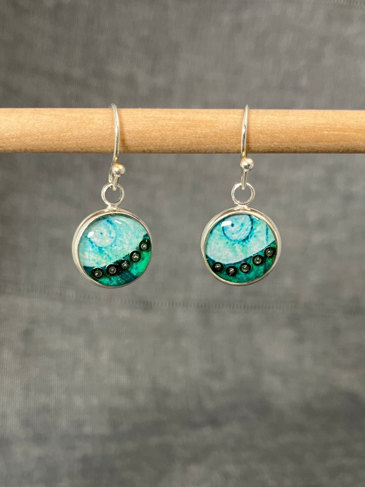 Round Green Beady Earrings