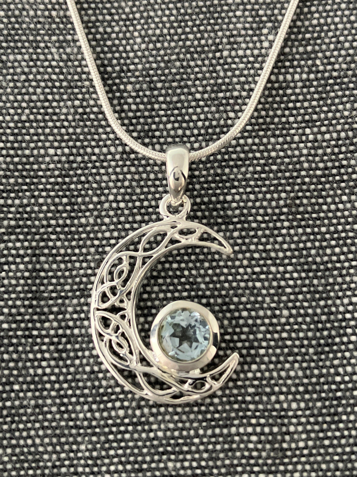 Blue Topaz Celtic Moon Pendant