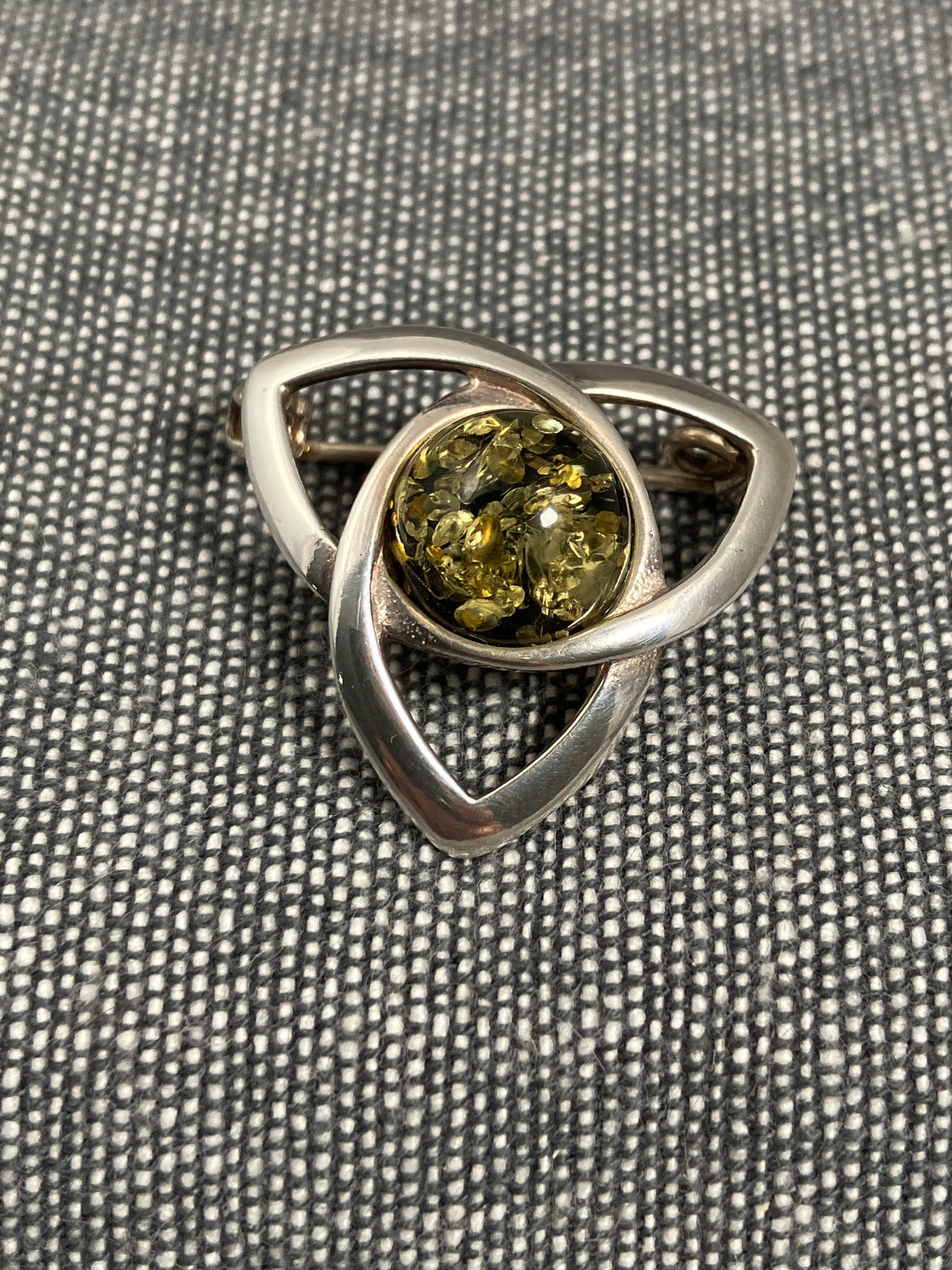 Green Amber Celtic Brooch