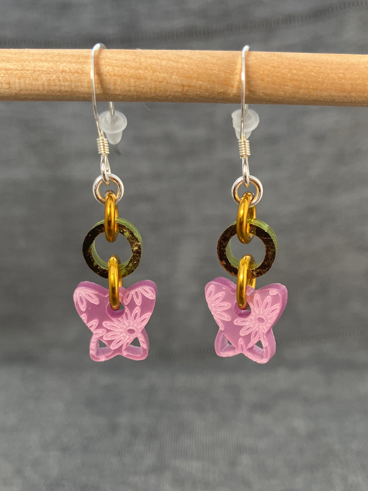 Shimmer Green Pink Drop Earrings