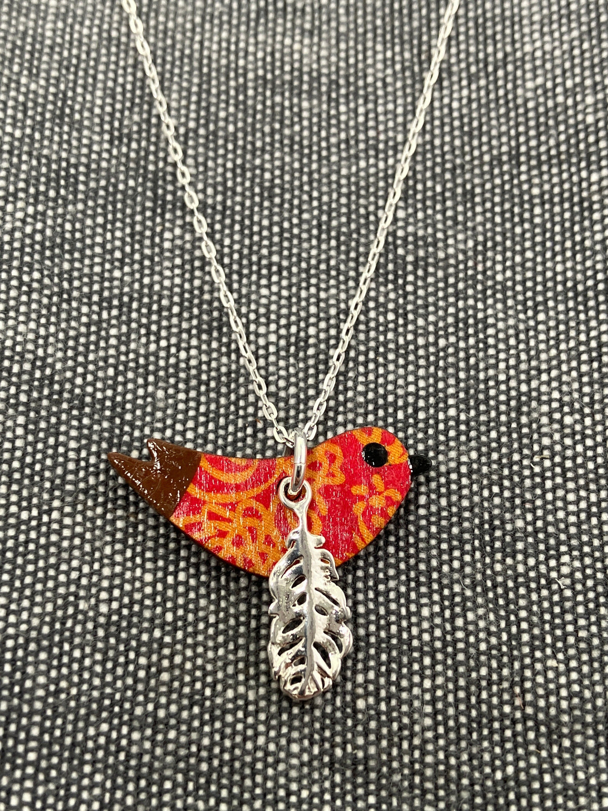 Wood Orange Birdie Necklace