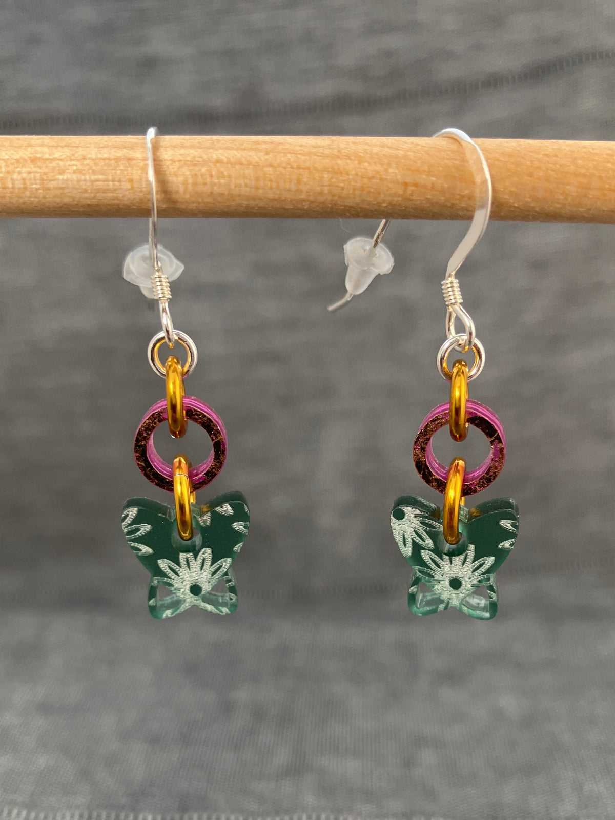 Shimmer Teal Pink Drop Earrings