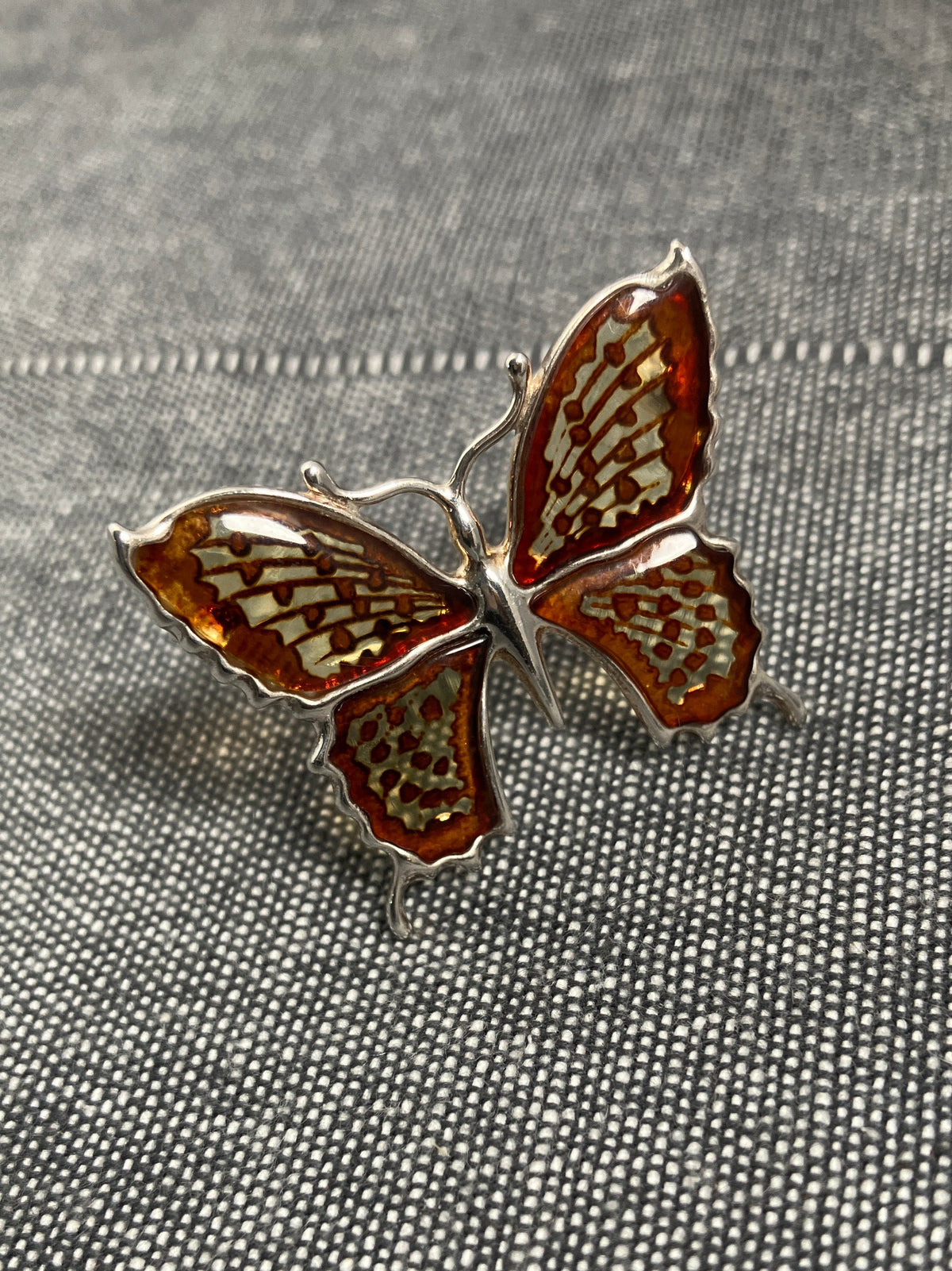 Carved Amber Butterfly Brooch
