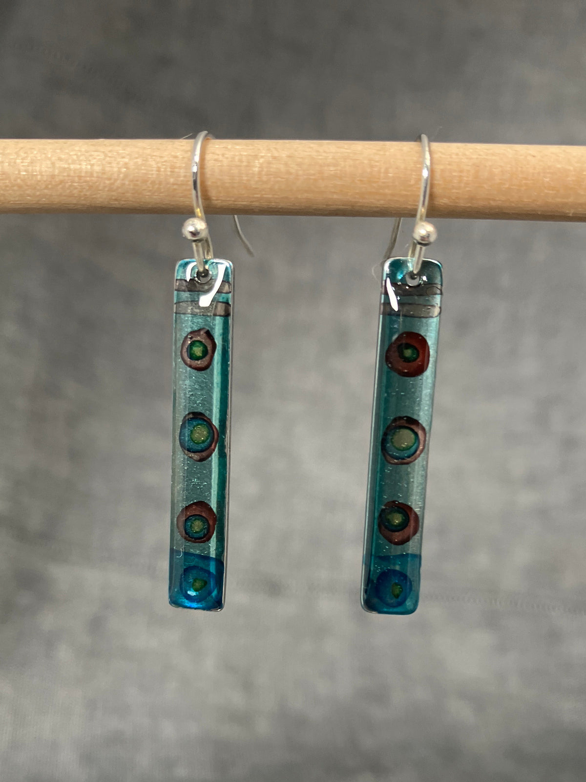 Inky Long Teal Spotty Earrings