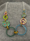 Wood And Shimmer Teal Loop And Disc Chain Necklace