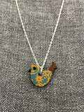 Wood Yellow Blue Birdie Necklace
