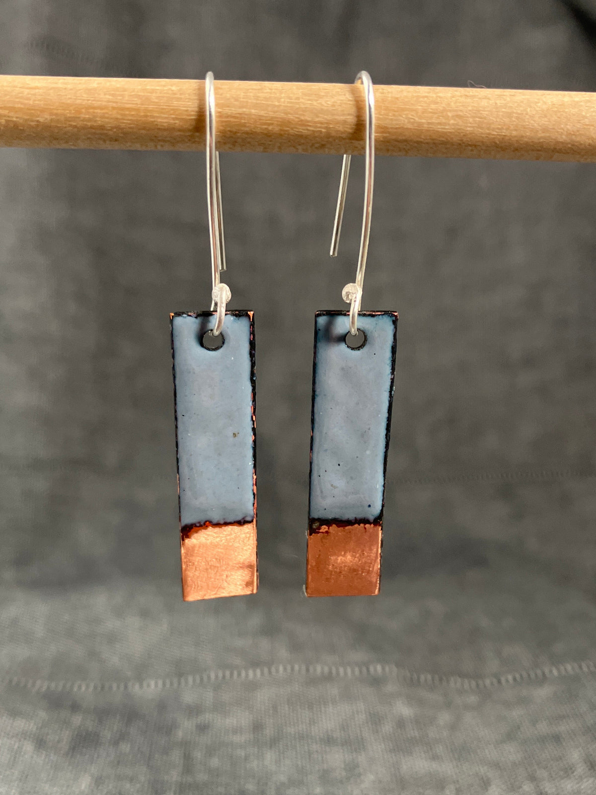 Grey Copper Tip Rectangle Earrings