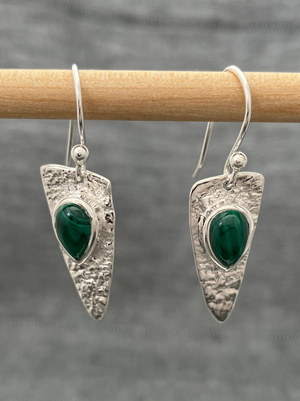 Malachite Hammered Arrowhead Earrings