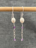 Amethyst And Pearl Chain Earrings