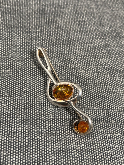 Amber Musical Clef Brooch