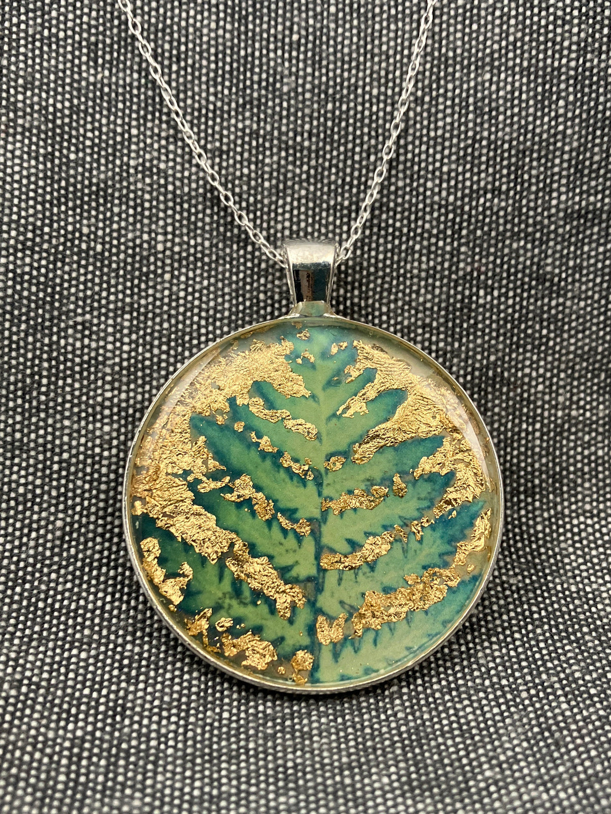 Large Round Green Fern Necklace