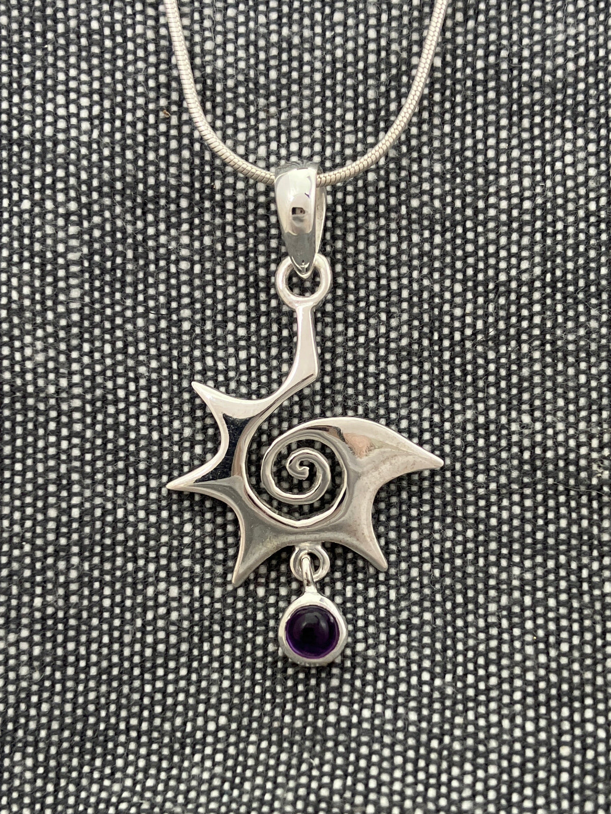 Amethyst Droplet Spiral Star Pendant