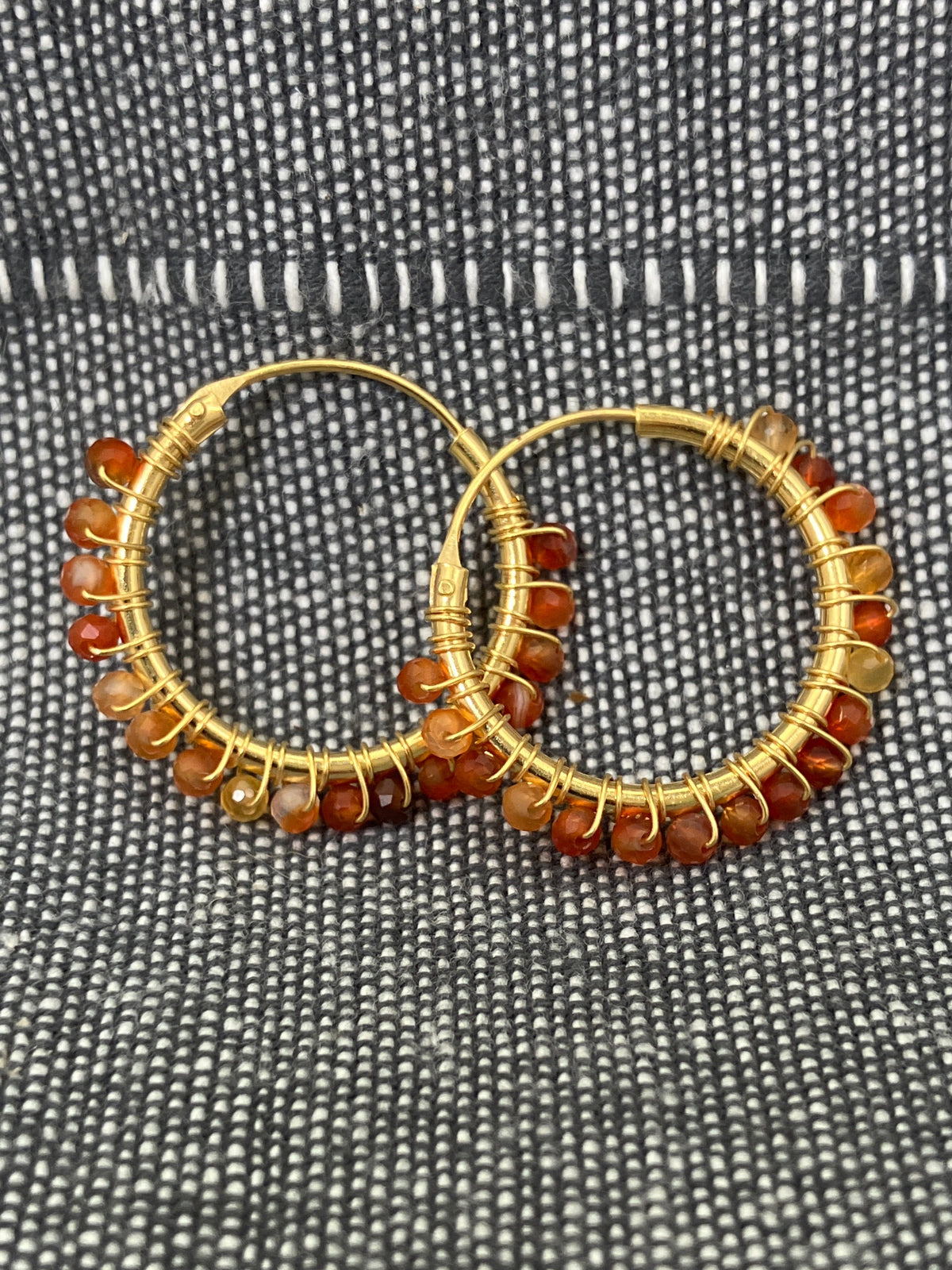 Carnelian Gold Plated Stone Hoops