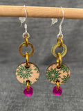 Wood And Shimmer Triple Green Disc Earrings