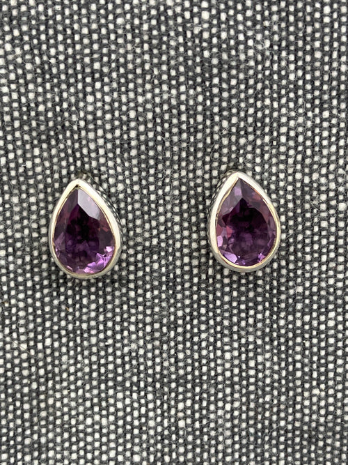 Amethyst Cut Pear Studs