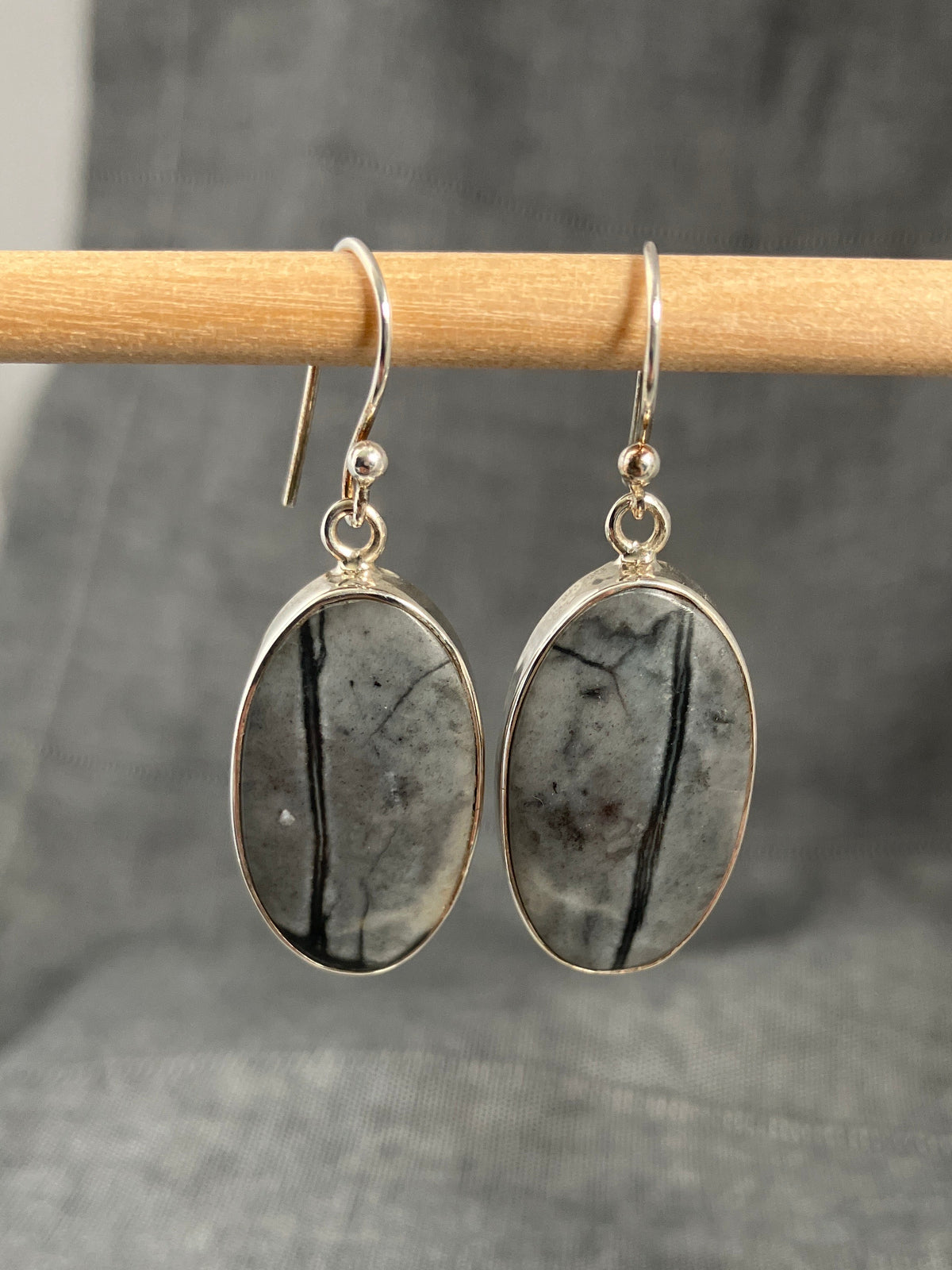 Pinolith Jasper Oval Earrings