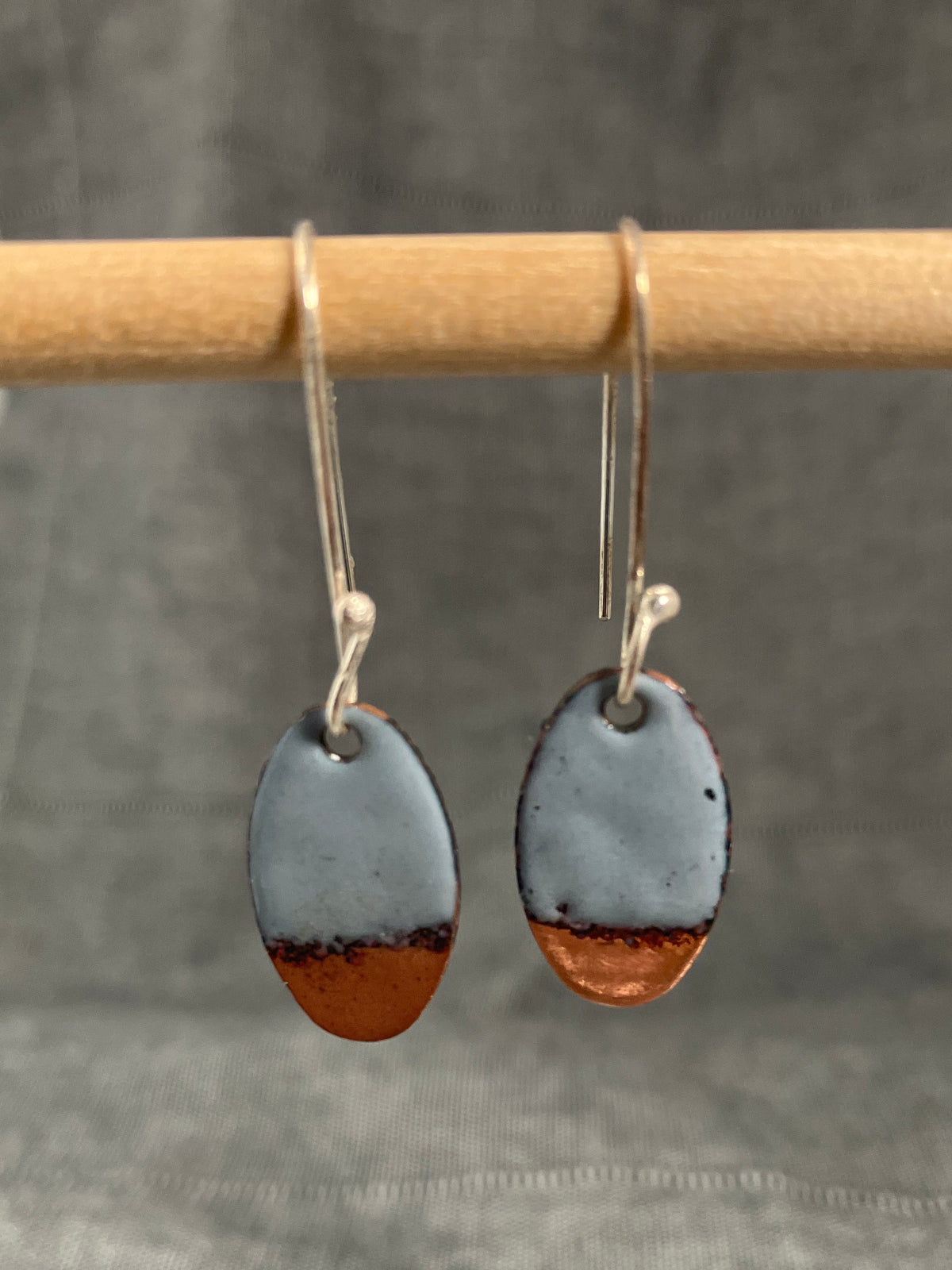 Grey Oval Copper Tip Earrings