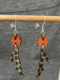 Wood Green Flower Hare Earrings