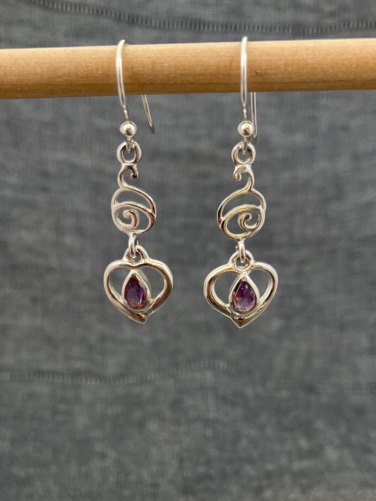 Amethyst Heart Wave Earrings