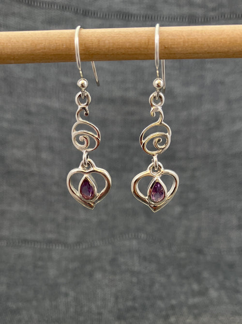 Amethyst Heart Wave Earrings