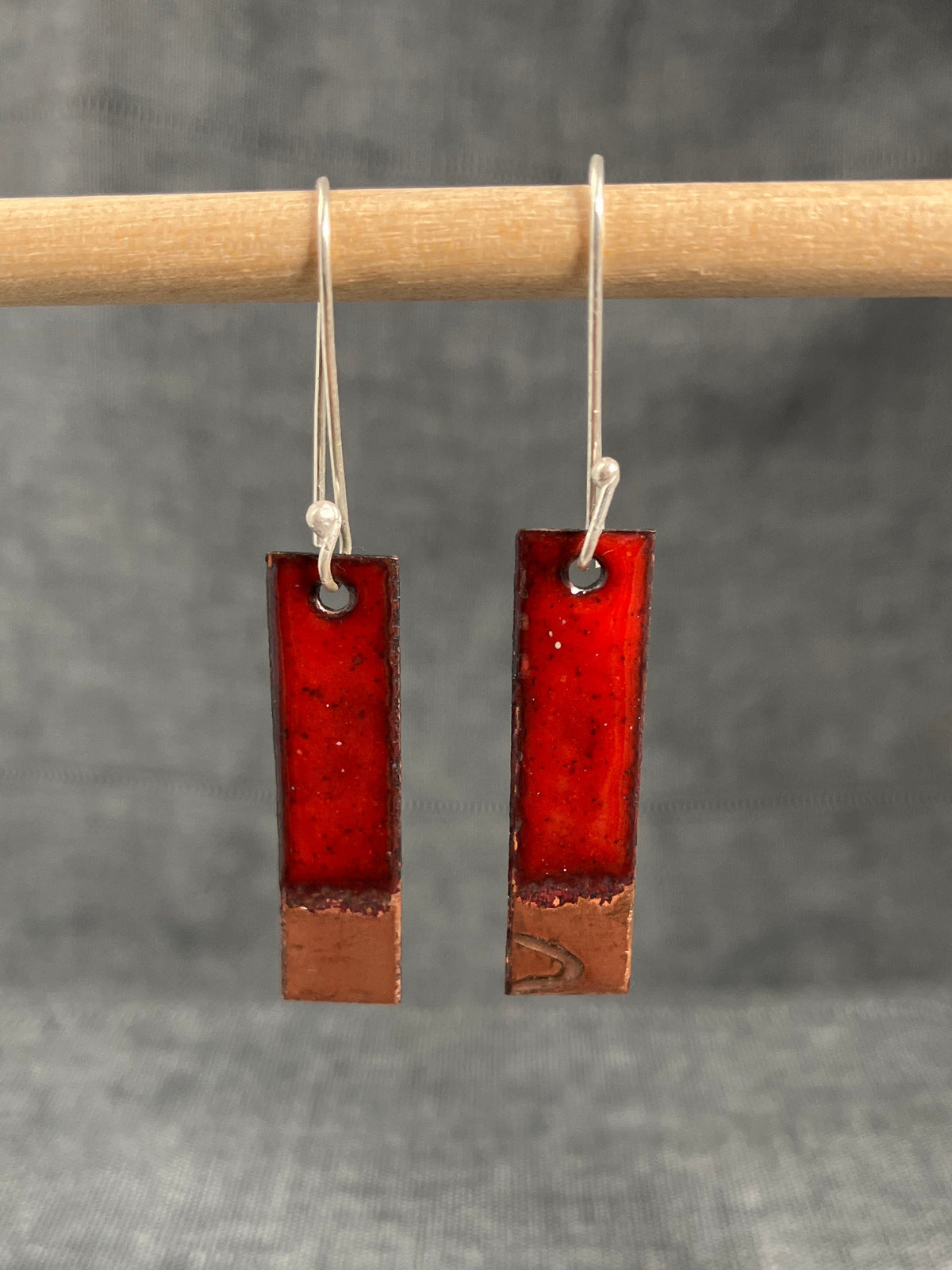 Red Copper Tip Rectangle Earrings