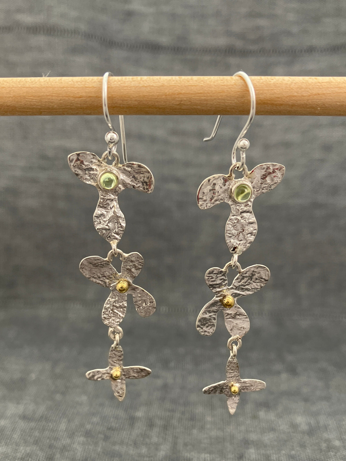 Peridot Tumbling Textured Flower Earrings