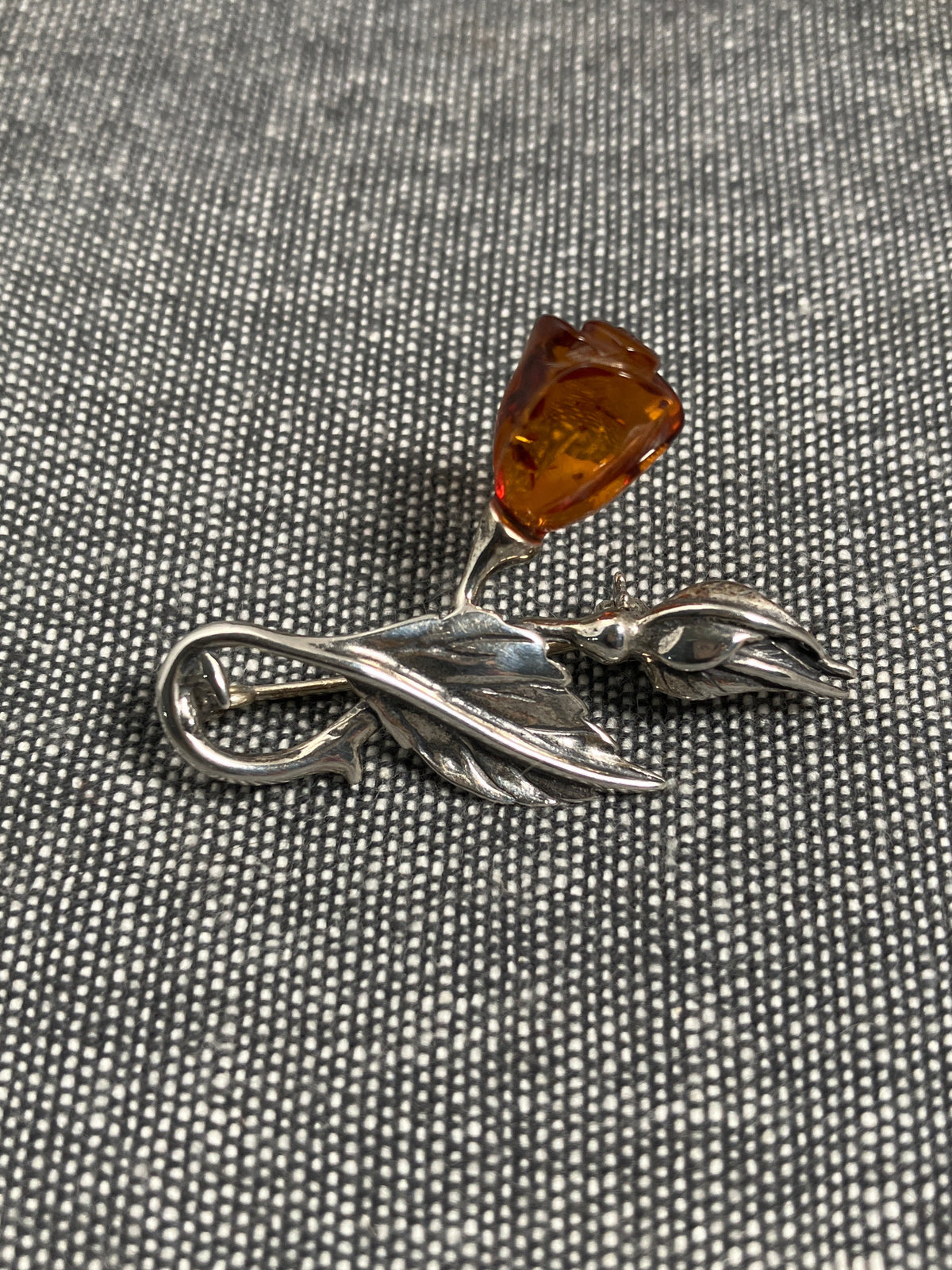Red Amber Rose Bud Brooch