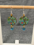 Wood And Shimmer Teal Disc Earrings