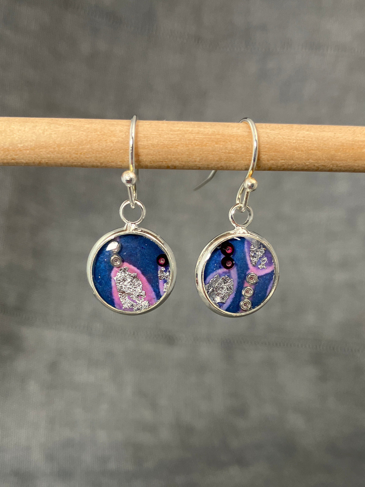 Round Blue And Silver Earrings