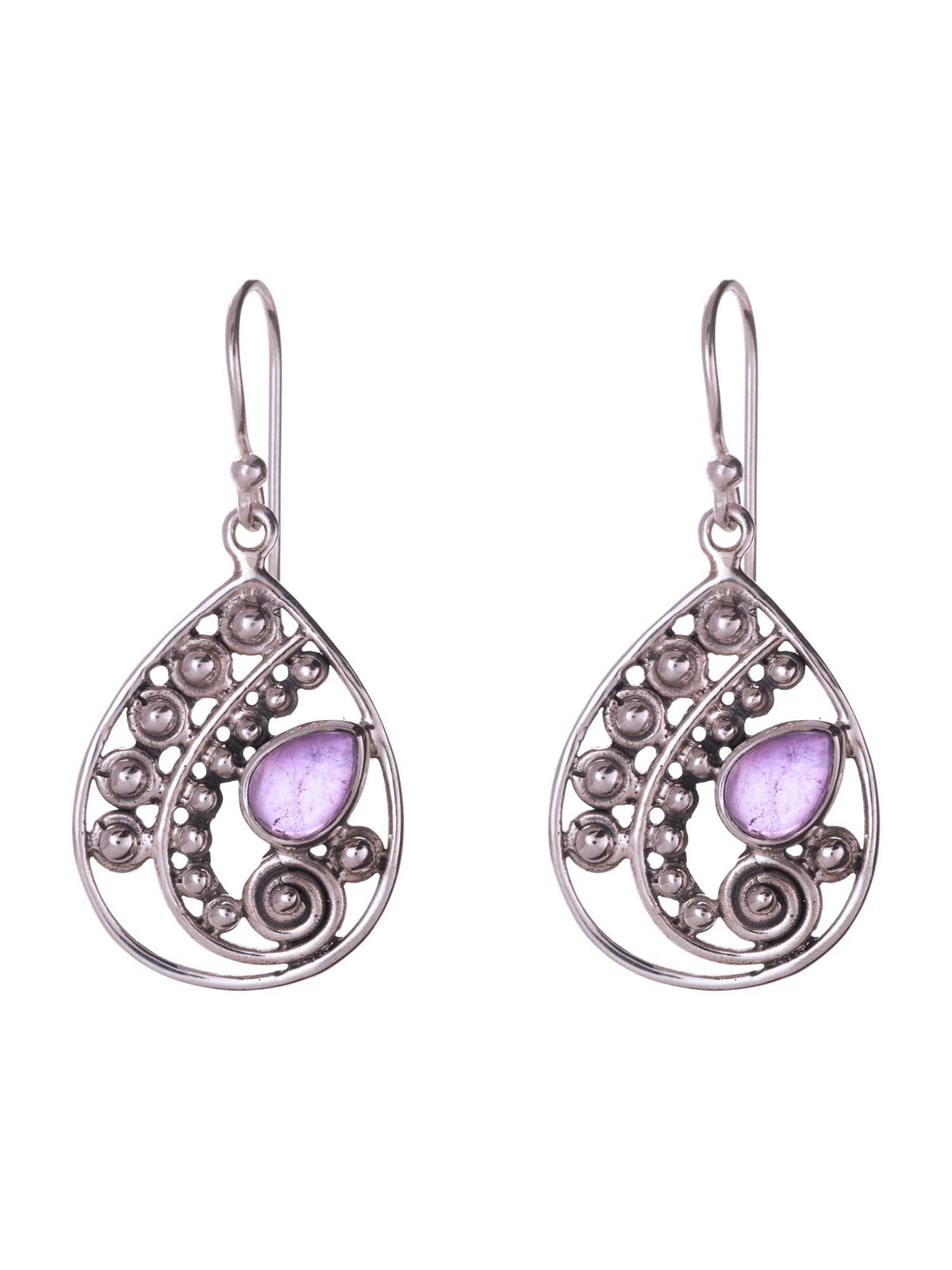 Sterlng Silver Curly Dots Amethyst Earrings