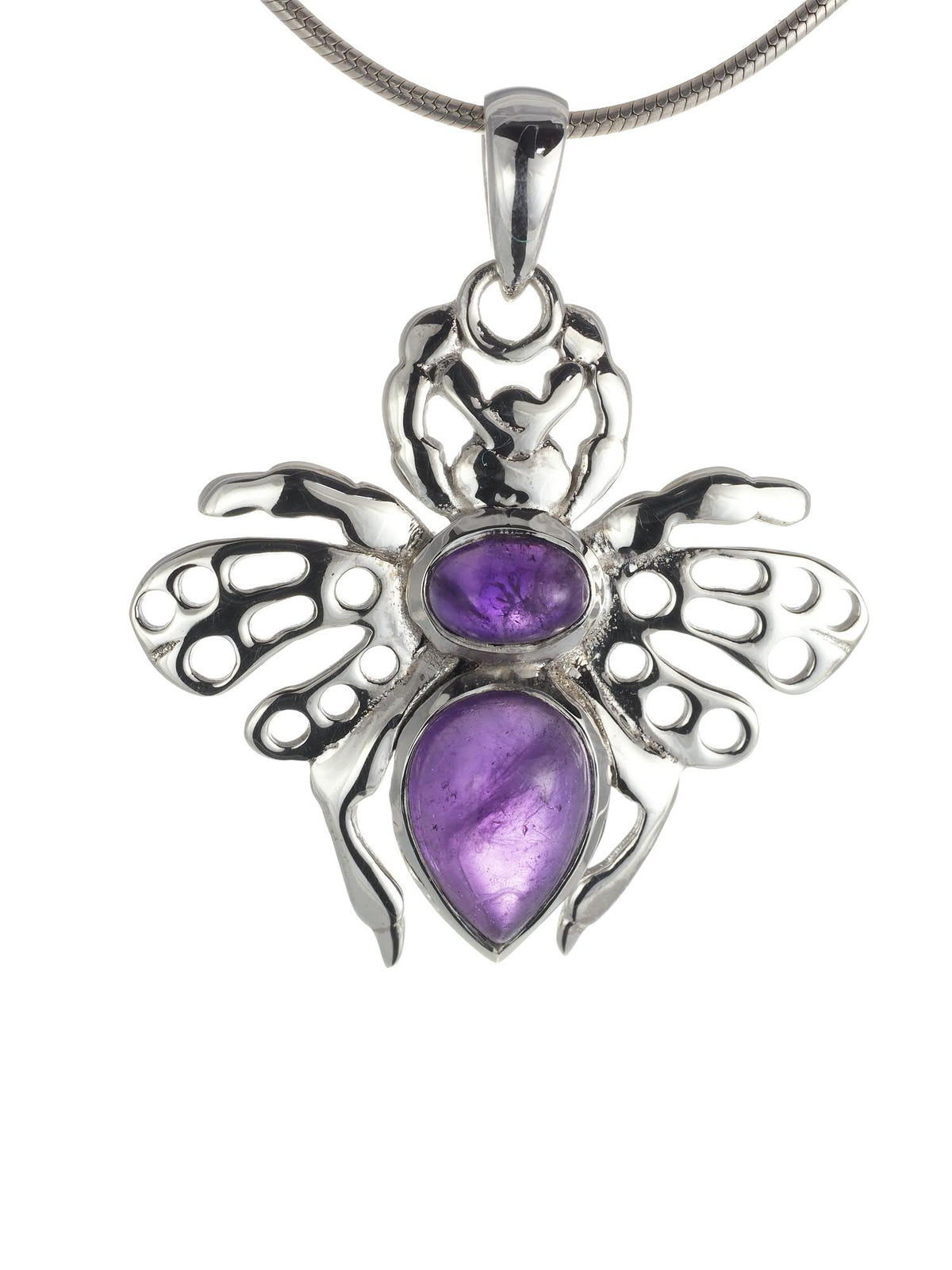 Sterling Silver Amethyst Filigree Bee Pendant