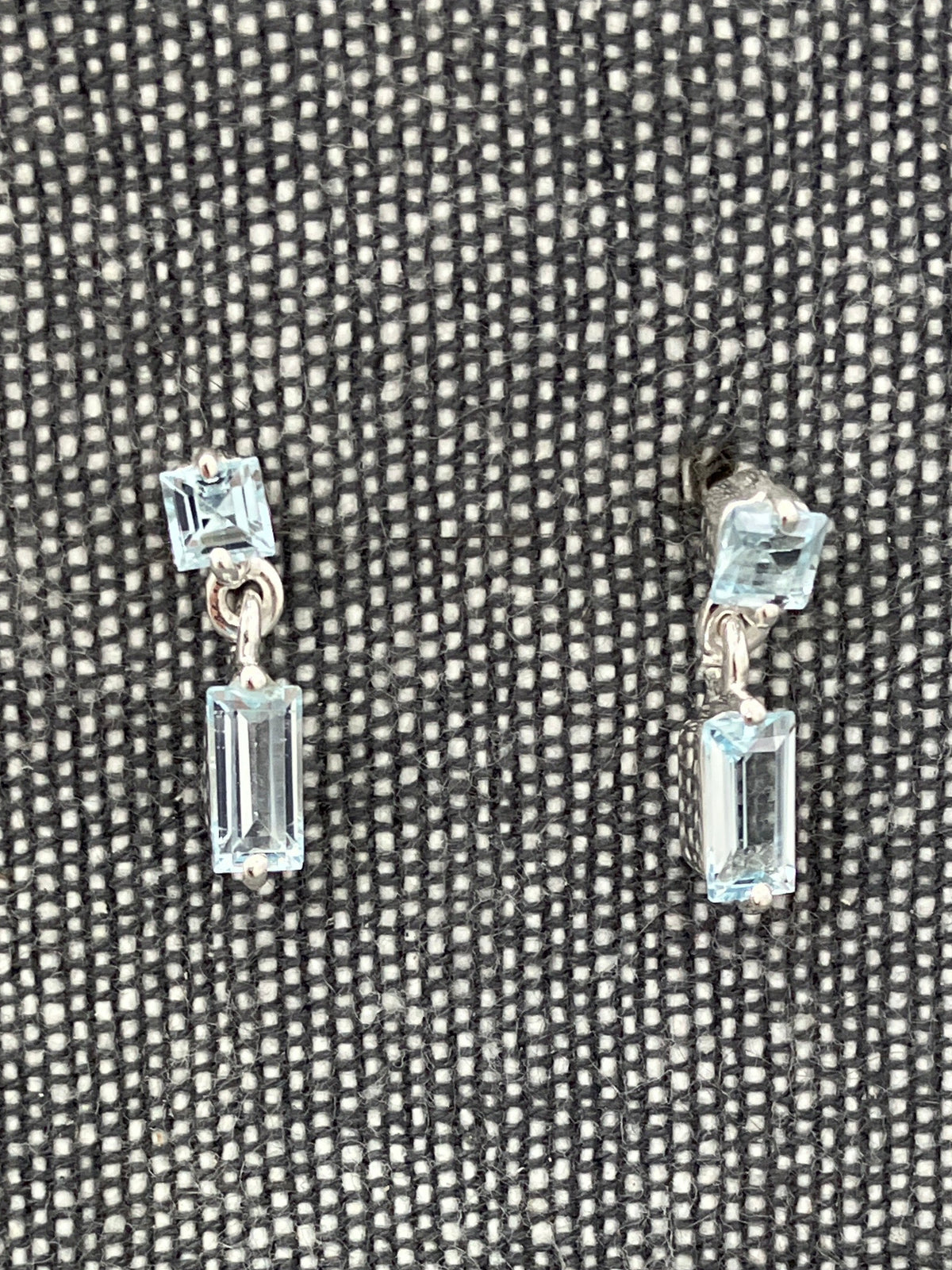 Blue Topaz Baguette Dangle Studs