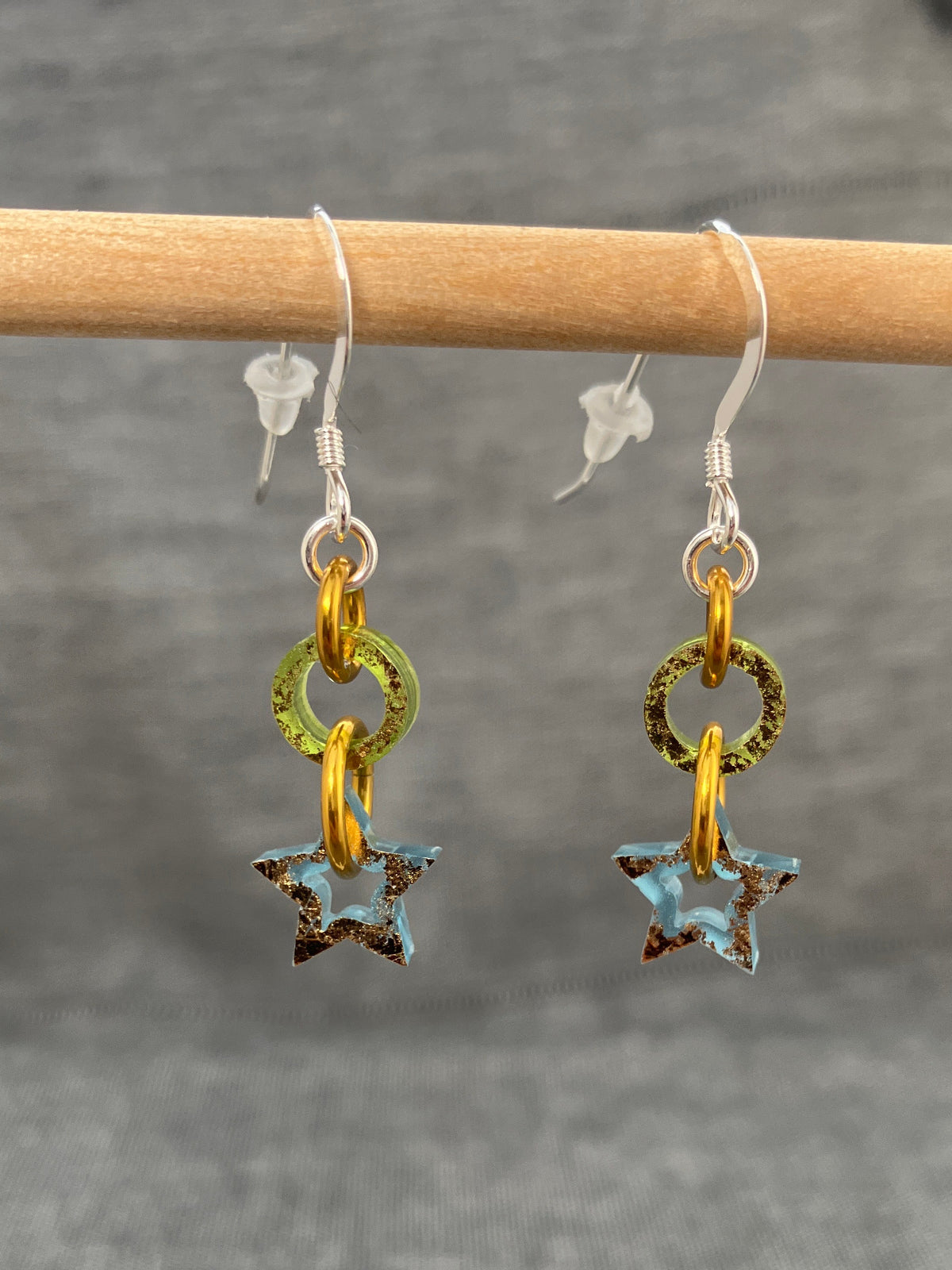 Shimmer Green Blue Star Earrings