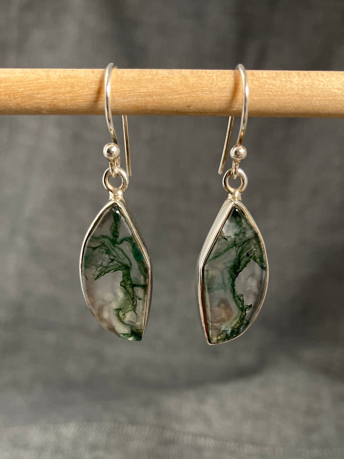 Moss Agate Leaf Earrings