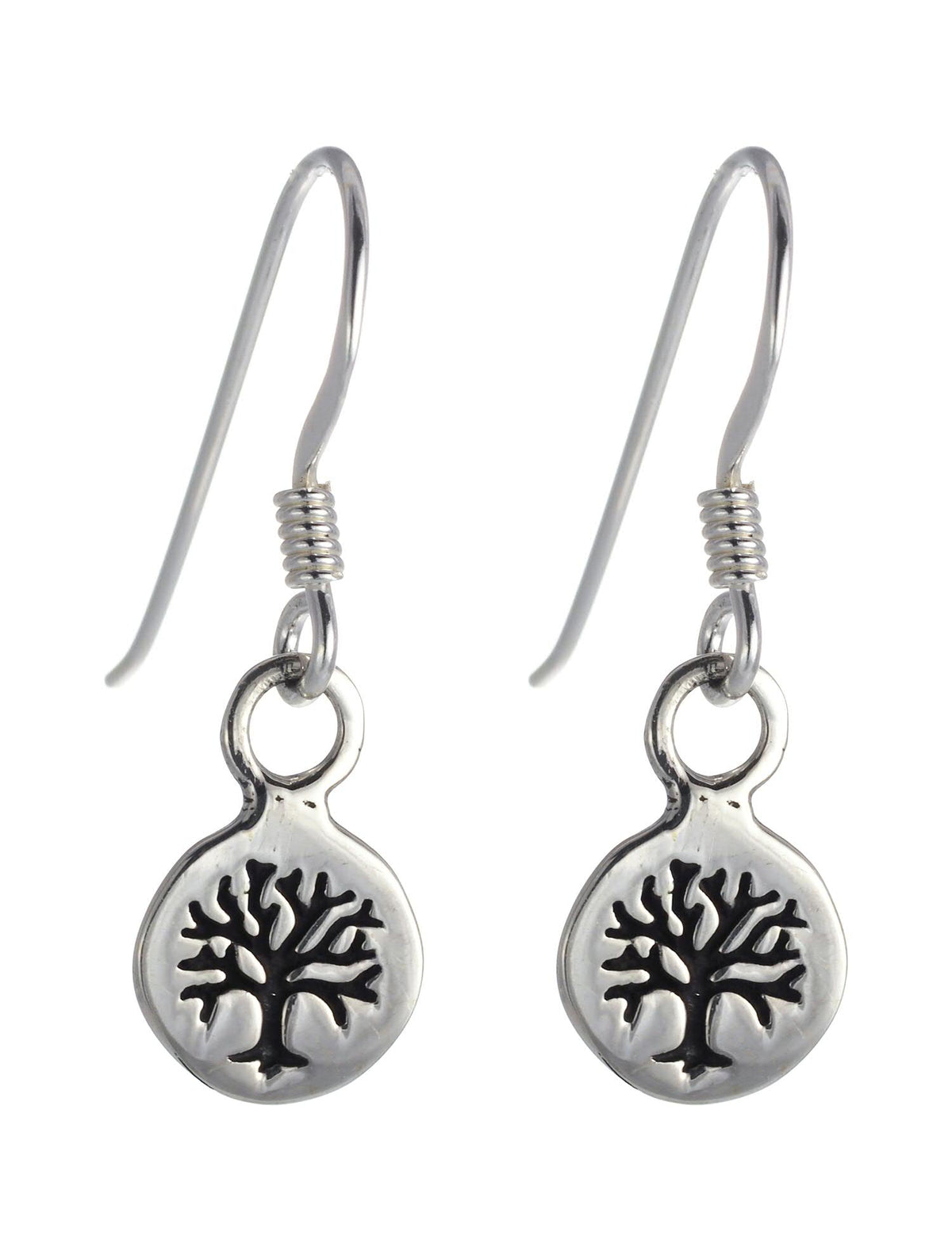 Sterling Silver Tiny Tree Disc Earrings