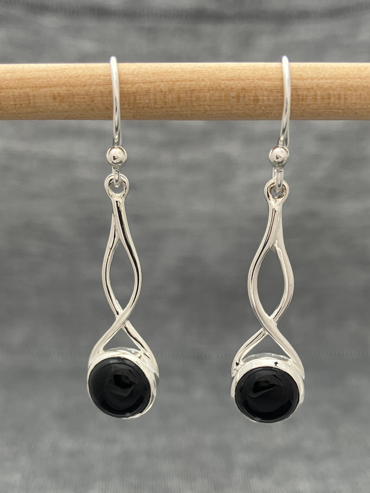 Black Onyx Long Twist Earring