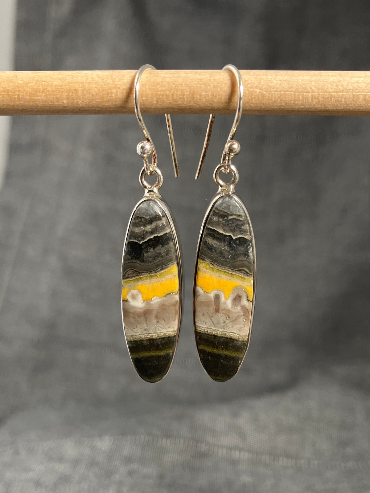 Bumblebee Jasper Long Oval Earrings