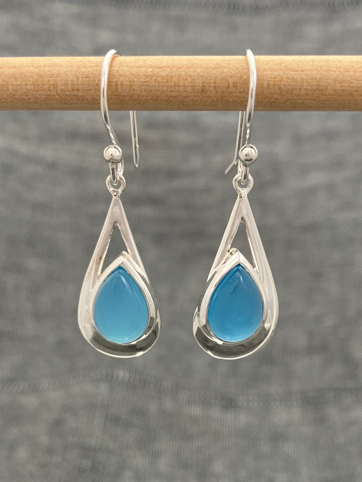 Chalcedony Offset Teardrop Earrings