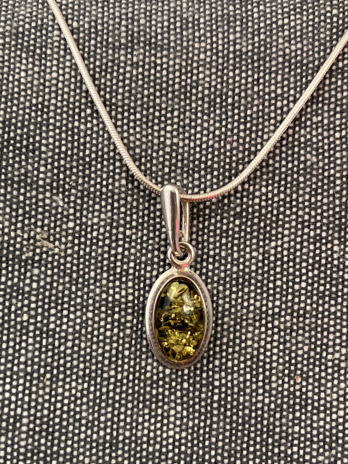 Green Amber Small Oval Pendant