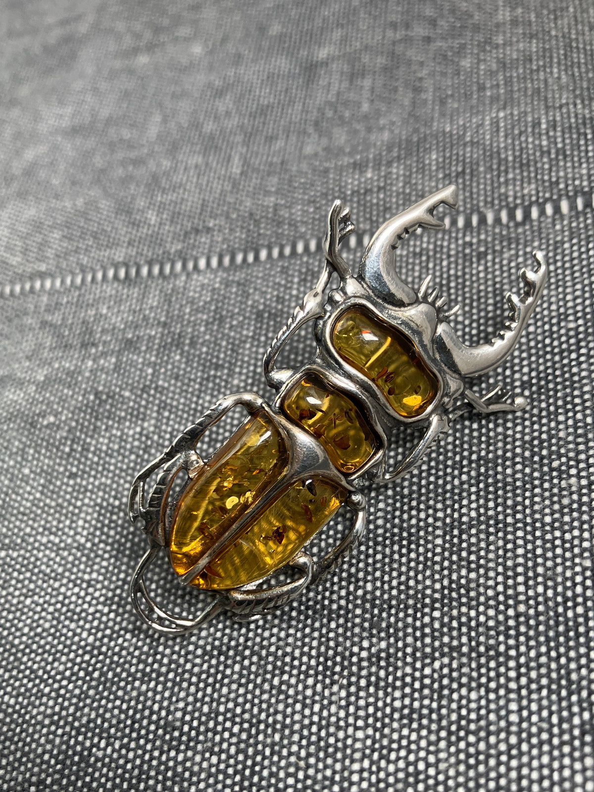 Amber Stag Beetle Brooch
