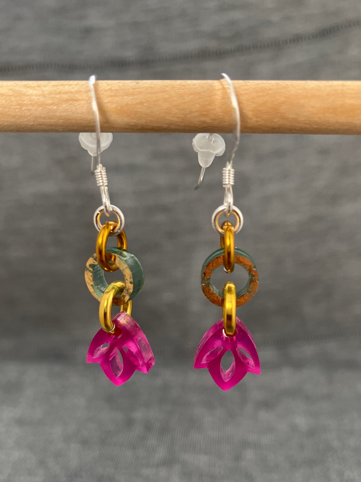 Shimmer Teal Pink Leaf Earrings