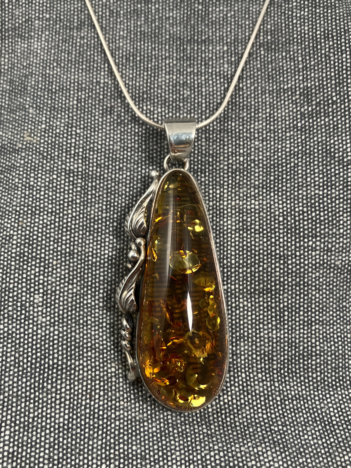 Large Amber Leaf Frame Pendant