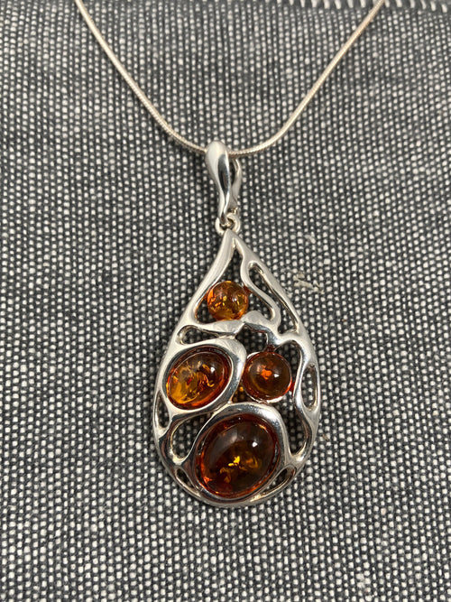 Amber Filigree Pear Pendant