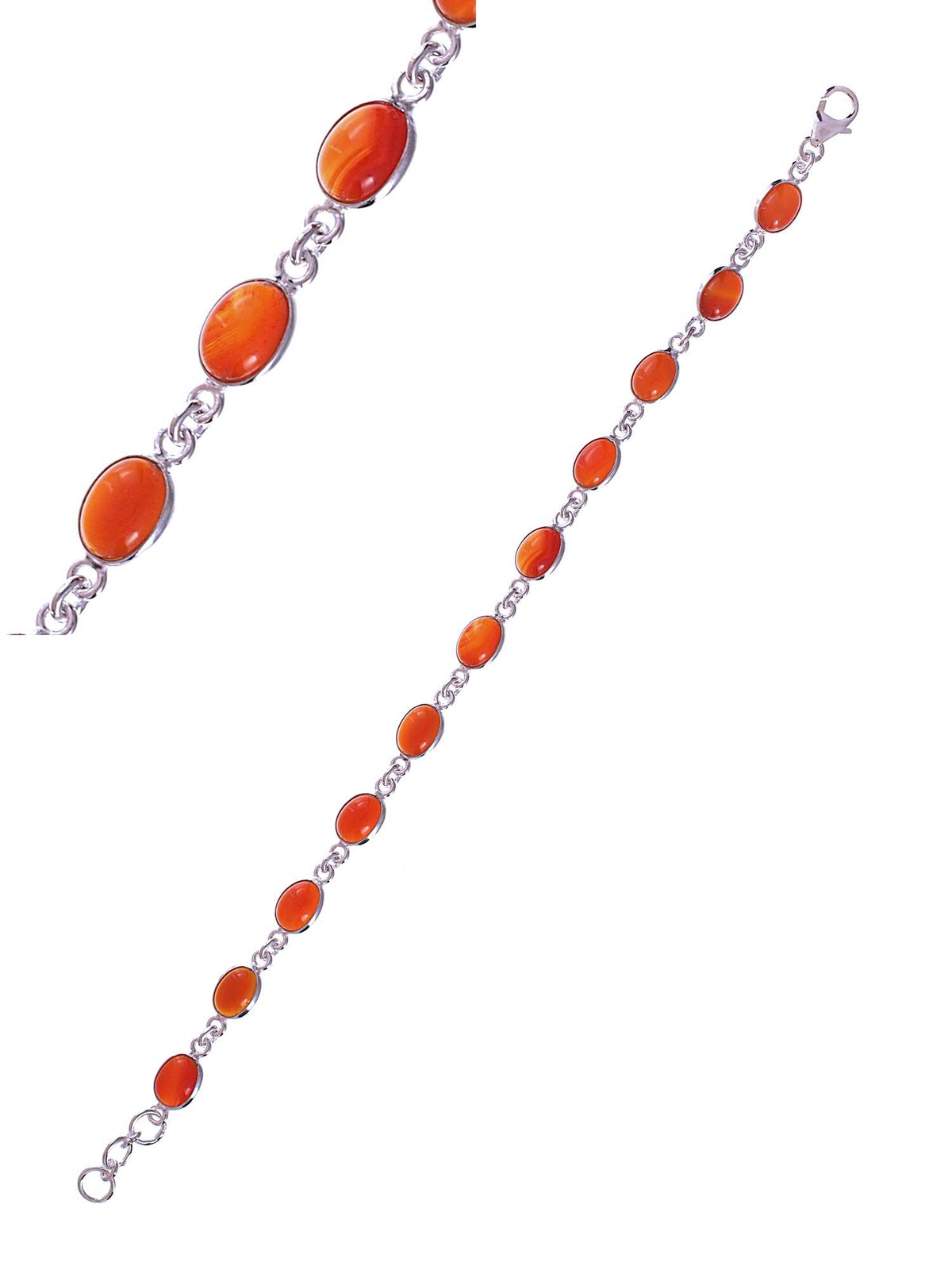 Sterling Silver Oval Carnelians Bracelet