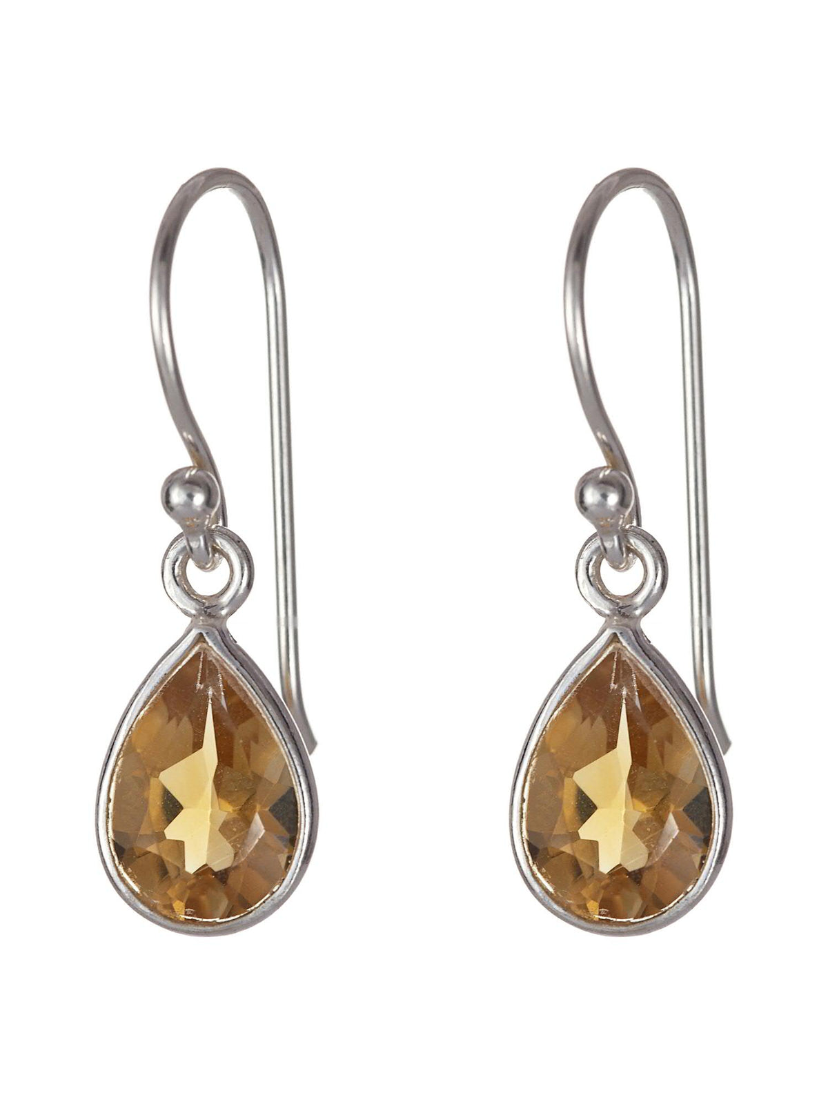 Sterling Silver Cut Citrine Pear Earrings